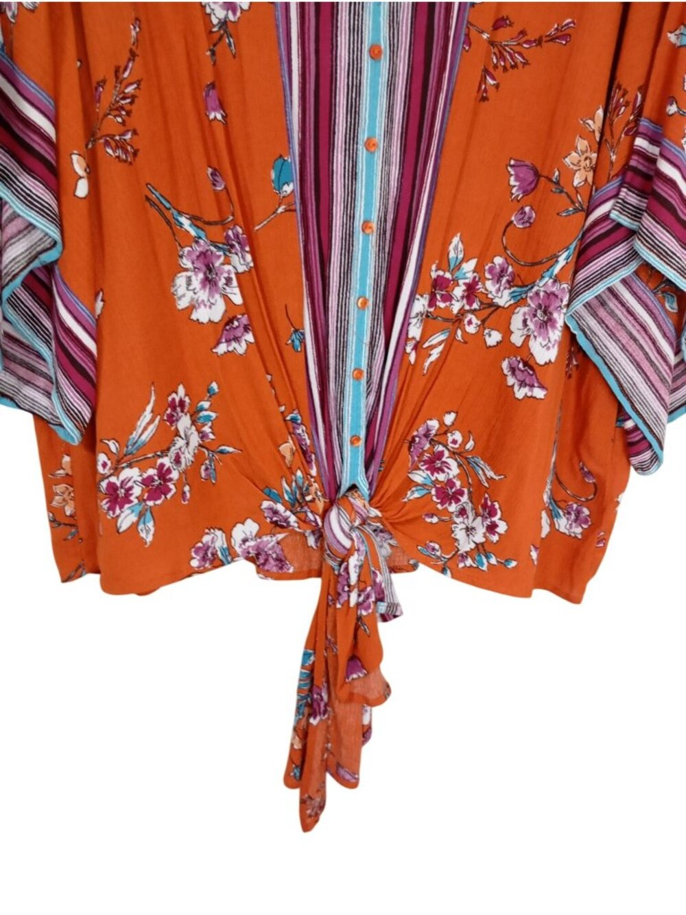 Style & Co Floral Tie-Front Kimono Top Orange Multicolor Size XL Womens - Picture 5 of 9
